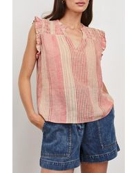 Rails - Arlene Stripe Linen Blend Ruffle Shoulder Top - Lyst