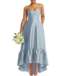 Alfred Sung - Strapless Ruffle High-low Satin Gown - Lyst