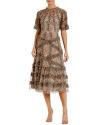Mac Duggal - Floral Flutter Sleeve Mesh Print Dress - Lyst