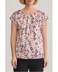Kasper - Floral Print Box Pleat Satin Top - Lyst