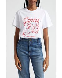 Ganni - Kitty Organic Cotton Graphic T-shirt - Lyst