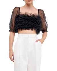 Endless Rose - Ruffle Puff Sleeve Tulle Crop Top - Lyst