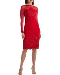 Tadashi Shoji - Illusion Neck Laser Cut Long Sleeve Mesh Cocktail Dress - Lyst