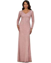 LARA New York - Long Sleeve Beaded Gown - Lyst