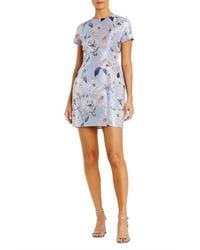 Mac Duggal - Short Sleeve Fitted Floral Mini Dress - Lyst