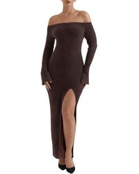House Of Cb - Lucena Metallic Long Sleeve Off The Shoulder Maxi Sweater Dress - Lyst