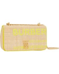 Burberry Small Lola Tb Horseferry Print Woven Raffia Shoulder Bag - Yellow