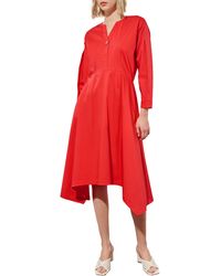 Ming Wang - Long Sleeve Asymmetric Hem Cotton Blend Dress - Lyst