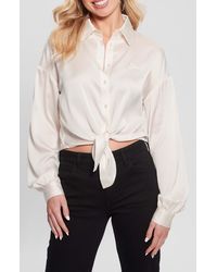 Guess - Jun Satin Tie Hem Button-up Shirt - Lyst