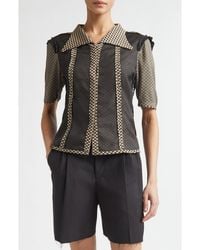 Maison Margiela - Jacquard Silk Organza Mixed Media Short Sleeve Button-Up Shirt - Lyst