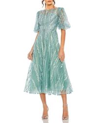 Mac Duggal - Embellished A-Line Midi Dress With High Neck And Flutter Sleeves - Lyst