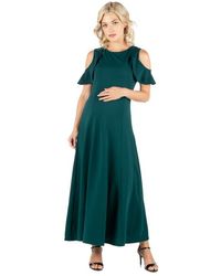 24seven Comfort Apparel - Maternity Ruffle Cold Shoulder A-Line Maxi Dress - Lyst
