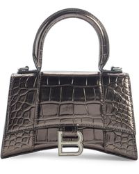Balenciaga - Extra Small Hourglass Croc Embossed Metallic Leather Top Handle Bag - Lyst