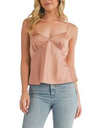 All In Favor - Lace Trim Satin Camisole In At Nordstrom, Size Small - Lyst
