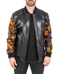 Maceoo - Skull Sleeve Leather Bomber Jacket - Lyst