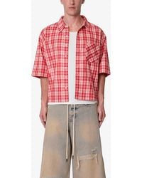 MNML - Plaid Crop Short Sleeve Cotton Flannel Button-Up Shirt - Lyst