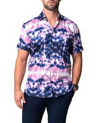 Maceoo - Galileo Tie Dye Stars Short Sleeve Cotton Button-up Shirt - Lyst