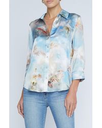 L'Agence - Dani Art Print Silk Button-up Shirt - Lyst