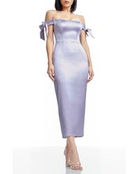 Dress the Population - Verona Off The Shoulder Satin Midi Cocktail Dress - Lyst
