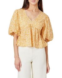 Habitual - Floral Balloon Elbow Sleeve Cotton Top - Lyst