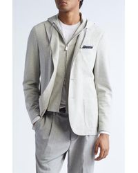 Eleventy - Single Breasted Herringbone Sport Coat With Removable Hooded Bib - Lyst