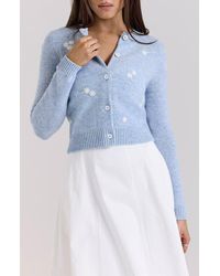 House Of Cb - Atheia Flower Embroidered Wool Blend Cardigan - Lyst