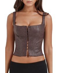 House Of Cb - Faux Leather Crop Corset Tank - Lyst