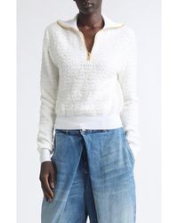 Balmain - Half Zip Tweed Jacquard Sweater - Lyst