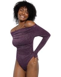 Popilush - Shapewear Metallic Knit Long Sleeve Slimming Bodysuit - Lyst