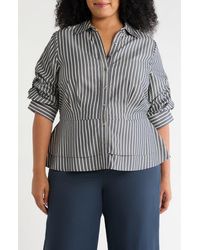 Wit & Wisdom - Double Peplum Striped Button-Down Top - Lyst