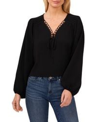 Cece - Blousy Crepe V-Neck Pintuck Top - Lyst