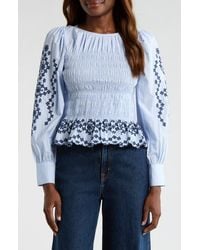 Rails - Tabi Embroidered Smocked Cotton Top - Lyst