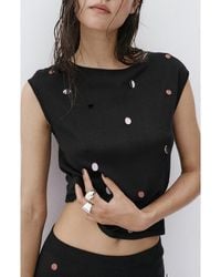 Mango - Sequined Short Sleeve Top - Lyst
