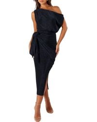 Petal & Pup - Santiago Metallic Side Tie One-Shoulder Midi Dress - Lyst