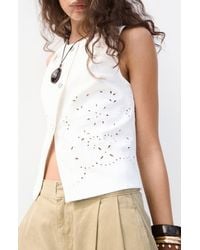 Mango - Eyelet Embroidered Denim Vest - Lyst