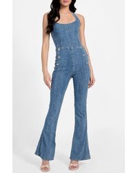Guess - Blair Denim Halter Jumpsuit - Lyst