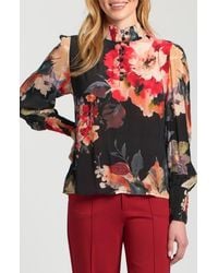Apny - Puff Shoulder Button Front Top - Lyst