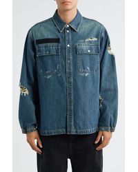 Helmut Lang - Distressed Uniform Denim Snap-Up Shirt - Lyst
