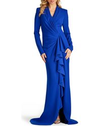 Tadashi Shoji - Drape Ruffle Long Sleeve Stretch Crepe Gown - Lyst
