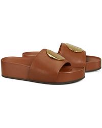 Tory Burch - Patos Leather Platform Slide Sandals - Lyst