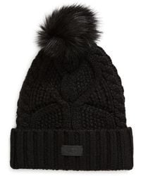 UGG - Faux Fur Pompom Cable Knit Beanie - Lyst