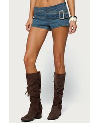 Edikted - Asymmetric Belted Low Rise Denim Micro Shorts - Lyst