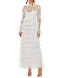 Ieena for Mac Duggal - Embroidered Long Sleeve Ruffle Cocktail Dress - Lyst