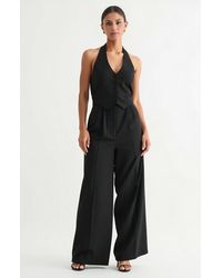 Modenaire - Button-Detail Halter Vest And Wide-Leg Pocket Pants Set - Lyst