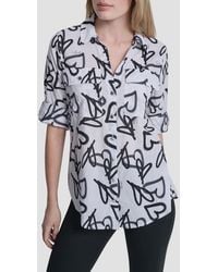 DKNY - Printed Roll-Tab Cuff Cotton Button-Up Shirt - Lyst