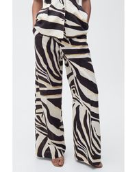Mango - Zebra Linen & Cotton Wide Leg Pants - Lyst