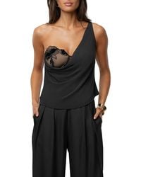 JLUXLABEL - Velina Asymmetric Lace & Satin Top - Lyst