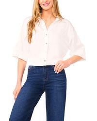 Cece - Three-Quarter Sleeve Satin Button-Up Shirt - Lyst