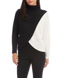 Karen Kane - Colorblock Turtleneck Crossover Hem Knit Top - Lyst