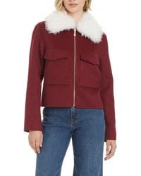 Kate Spade - Wool Blend Jacket With Removable Faux Shearling Collar - Lyst